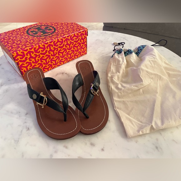 Tory Burch Navy blue Leather Wedge Sandals - Picture 3 of 4